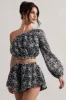 Last Request | Black Lace Asymmetric One-Sleeve Crop-Top sold by Club L London