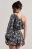 Last Request | Black Lace Asymmetric One-Sleeve Crop-Top sold by Club L London