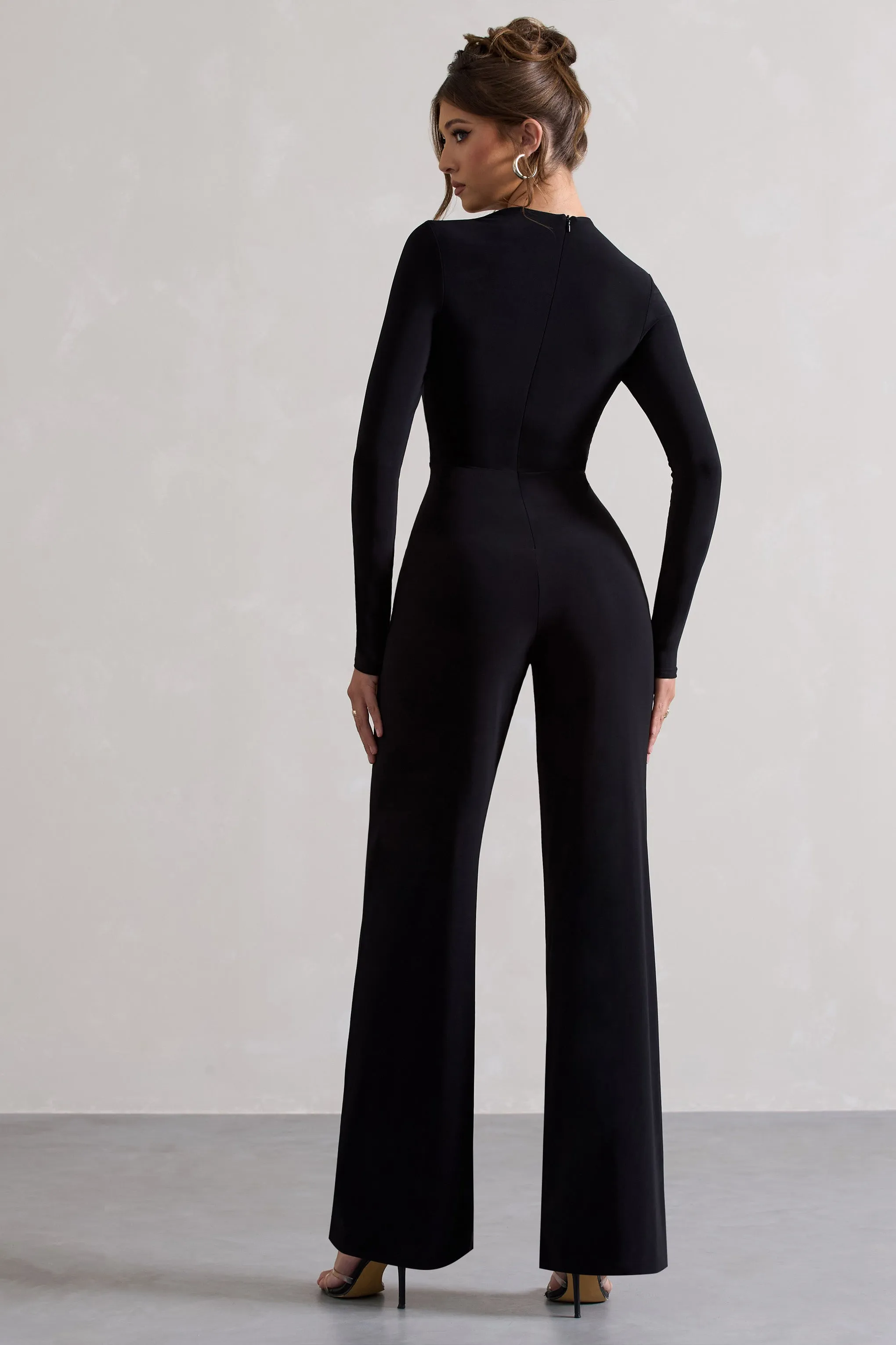 Yalina | Black Asymmetric Long Sleeve Wide-Leg Jumpsuit sold by Club L London product image thumbnail 2