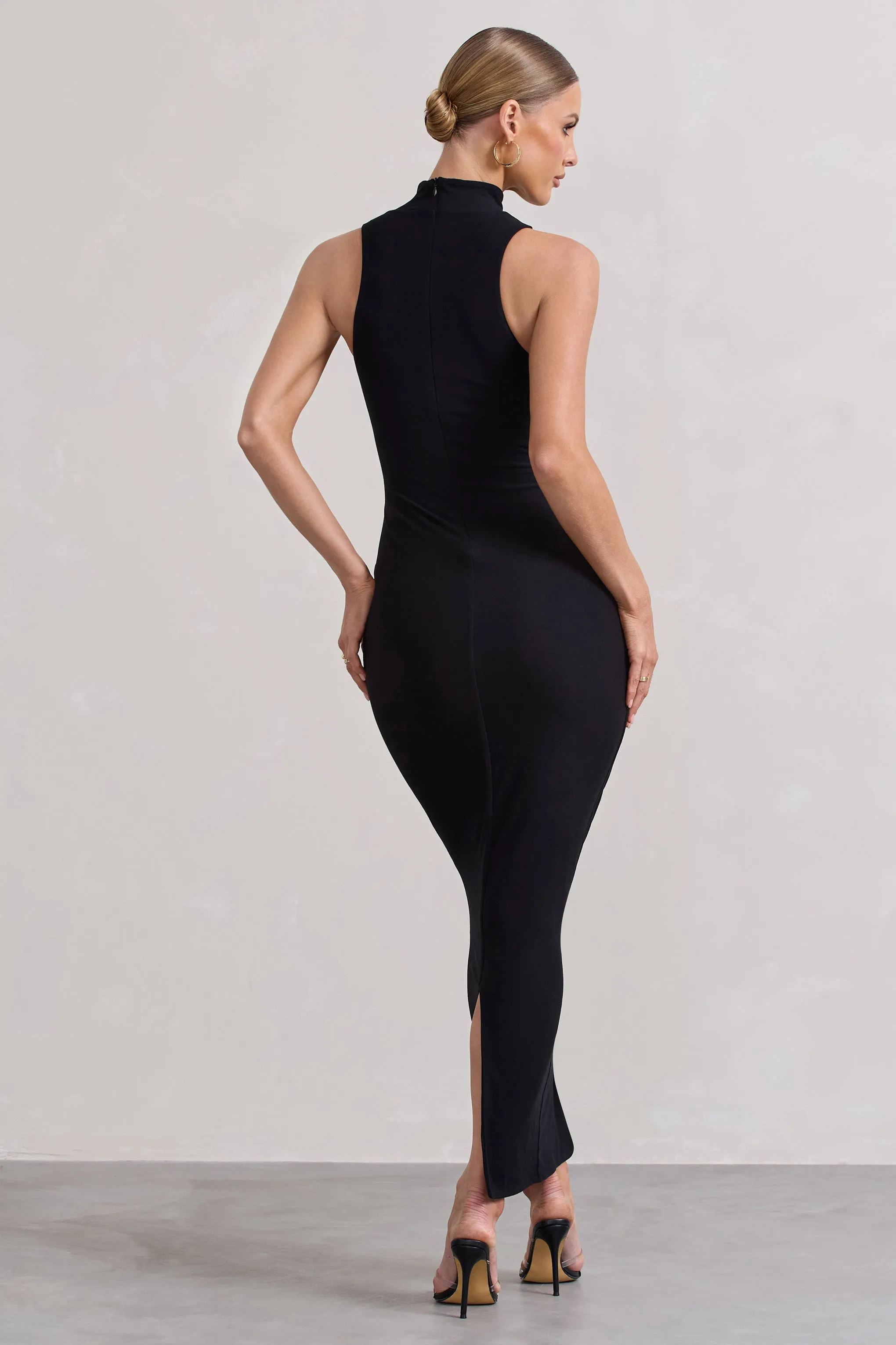 Mindy | Black Bodycon High-Neck Maxi Dress sold by Club L London product image thumbnail 2