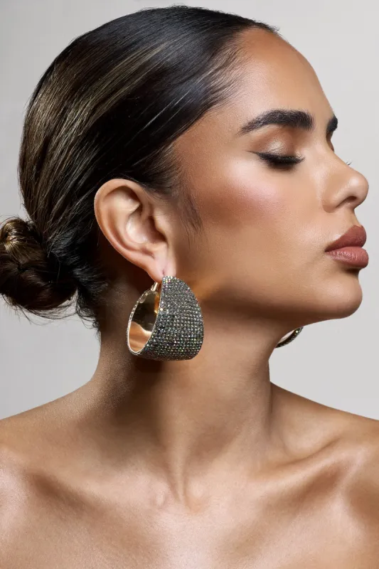 Twinkler | Iridescent Diamante Statement Chunky Hoop Earrings sold by Club L London