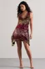 Fiesta | Pink & Gold Sequin Plunge Cowl-Neck Mini Dress sold by Club L London