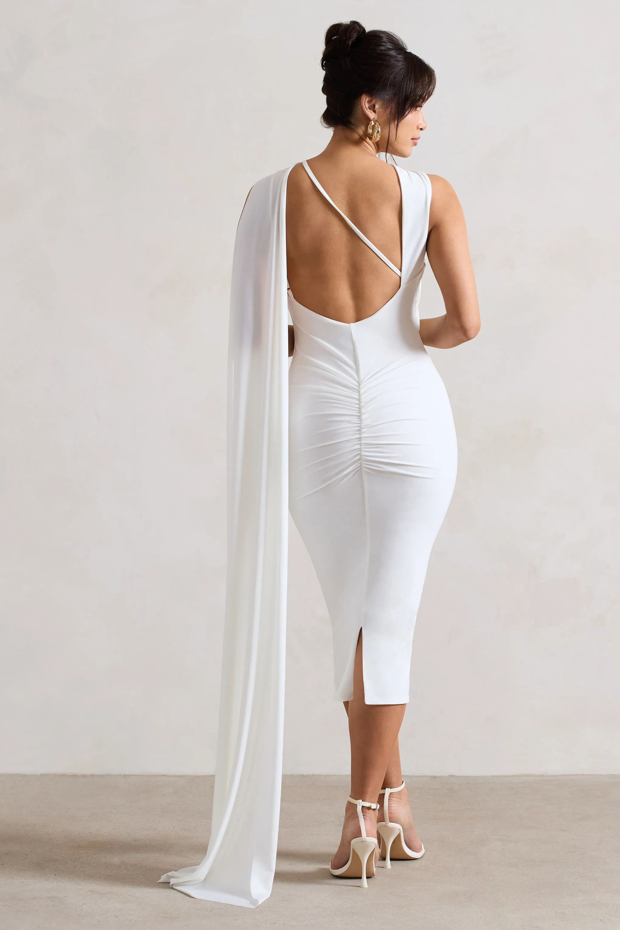 Freedom | White Strappy Asymmetric Cut-Out Midi Dress With Cape sold by Club L London product image thumbnail 2