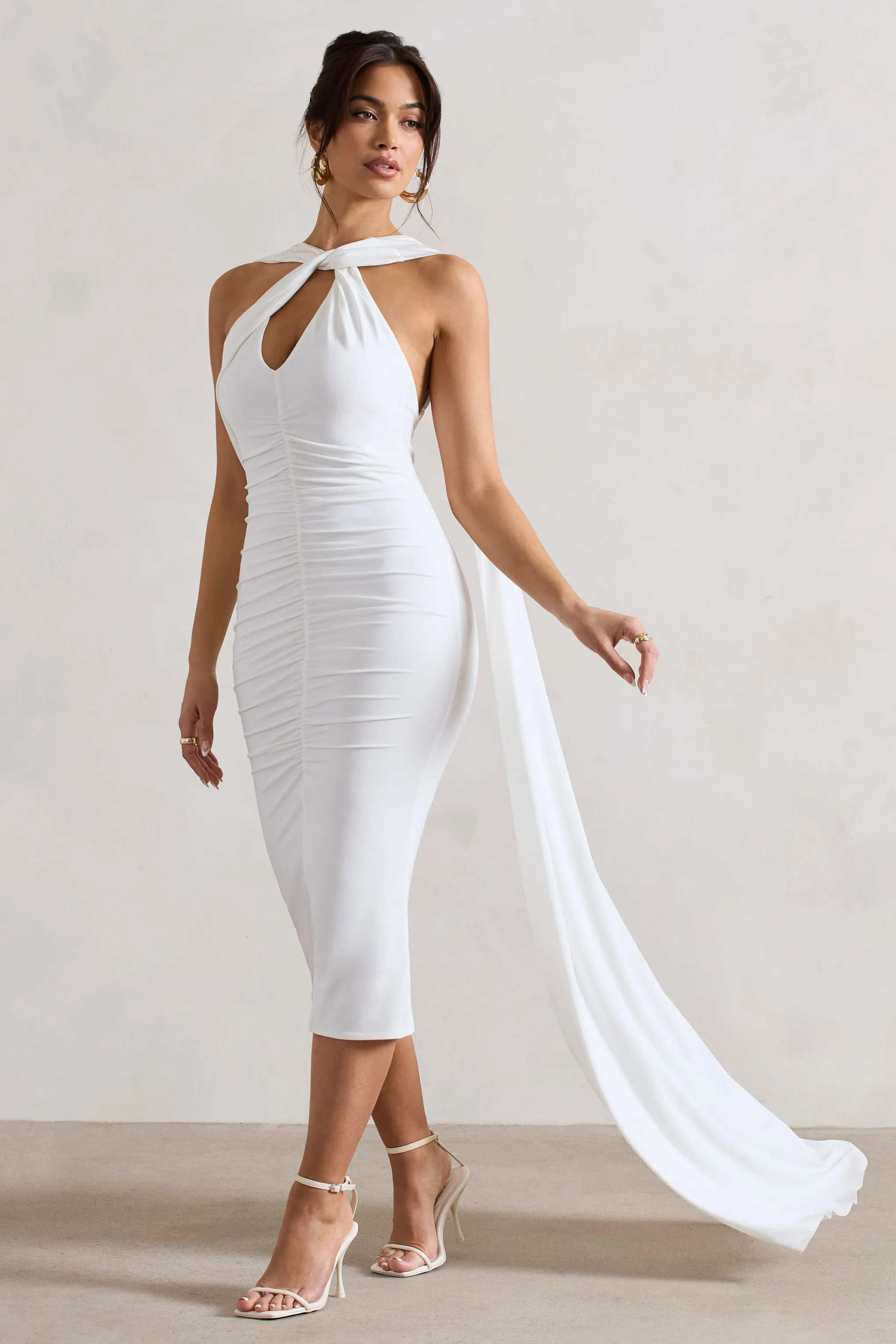 Freedom | White Strappy Asymmetric Cut-Out Midi Dress With Cape sold by Club L London product image thumbnail 5