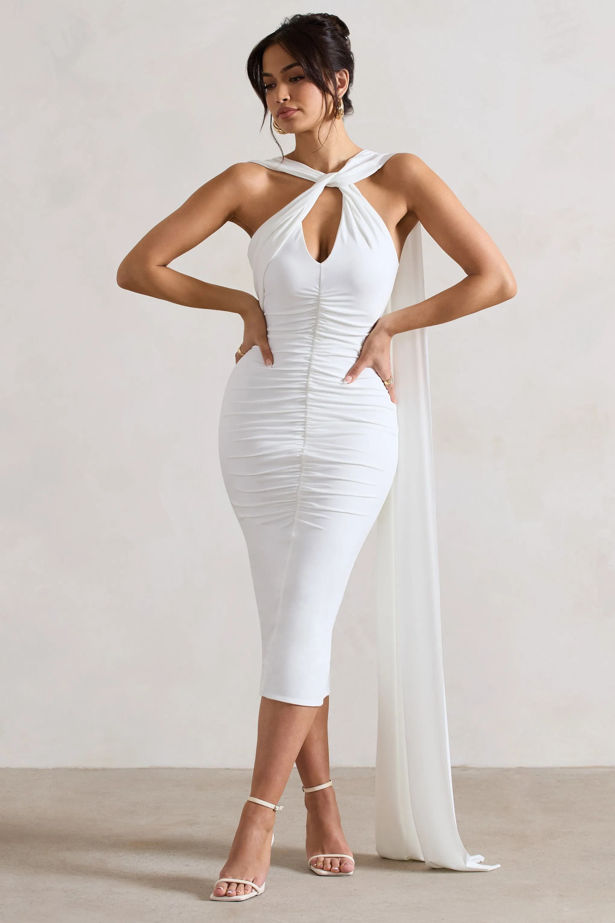 Freedom | White Strappy Asymmetric Cut-Out Midi Dress With Cape sold by Club L London product image thumbnail 4