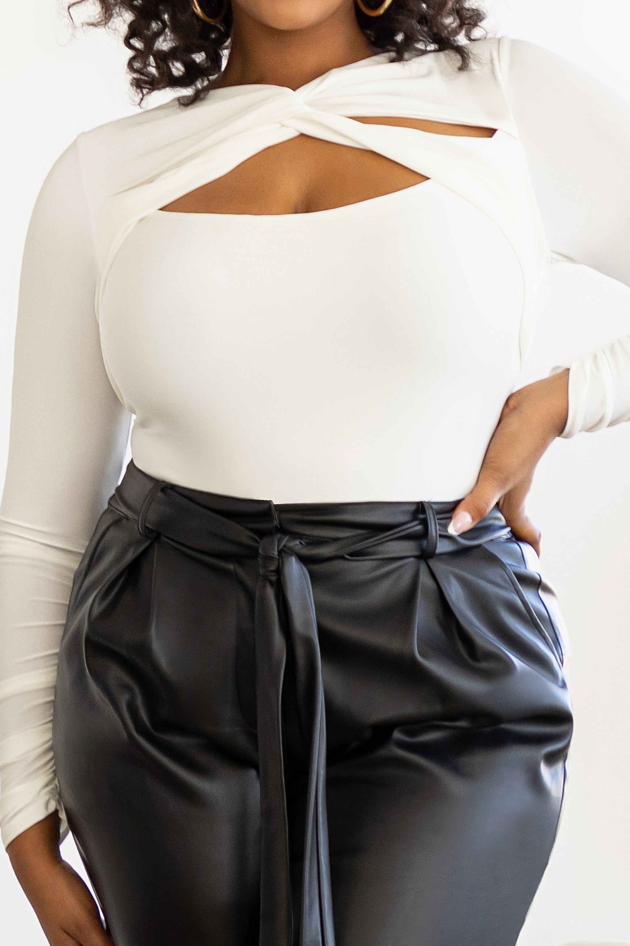 Enrapture | Plus White Twist Front Bodysuit sold by Club L London product image thumbnail 5