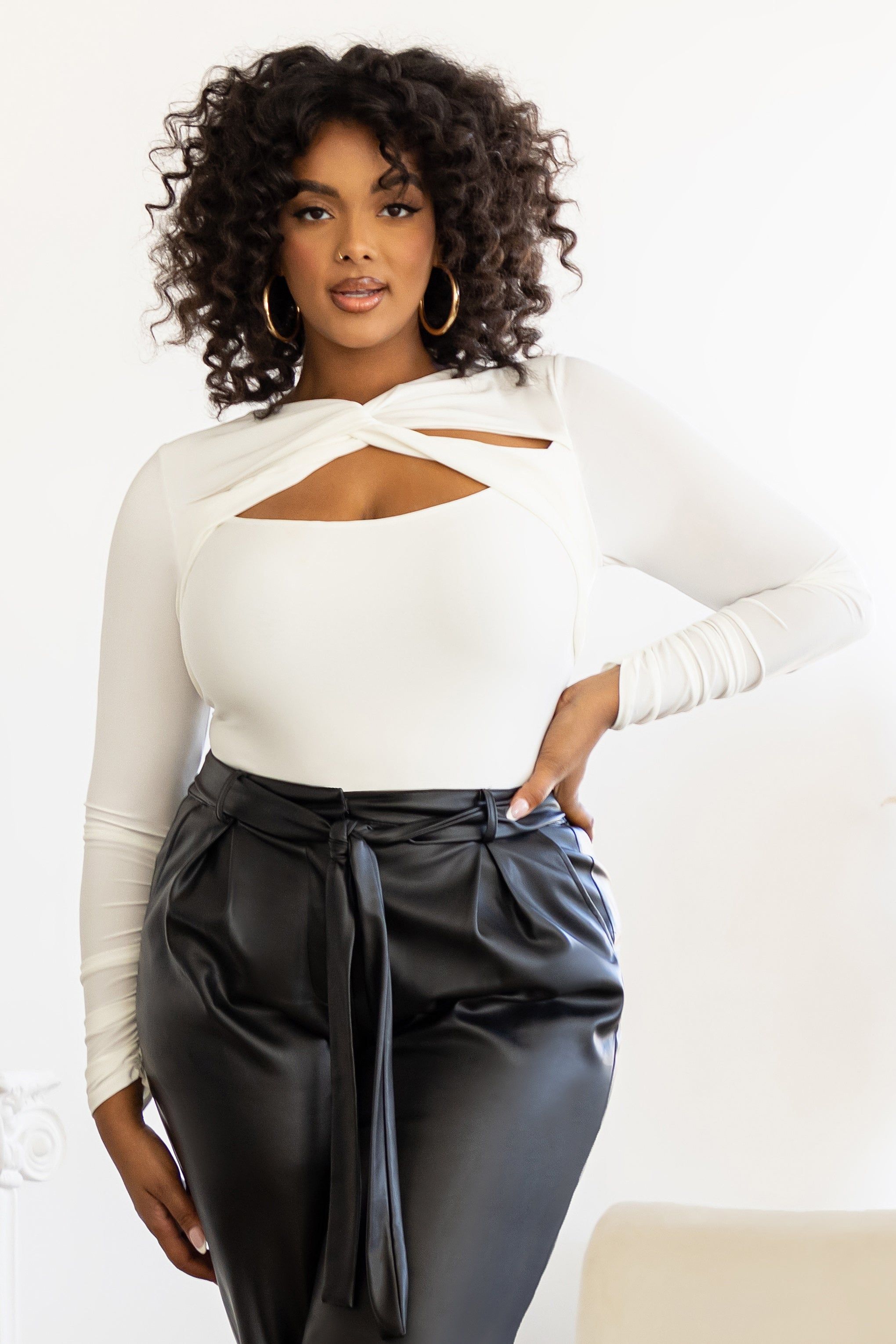 Enrapture | Plus White Twist Front Bodysuit sold by Club L London product image thumbnail 3