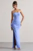 My Muse | Blue Ruched Bandeau Split Maxi Dress With Flowers sold by Club L London