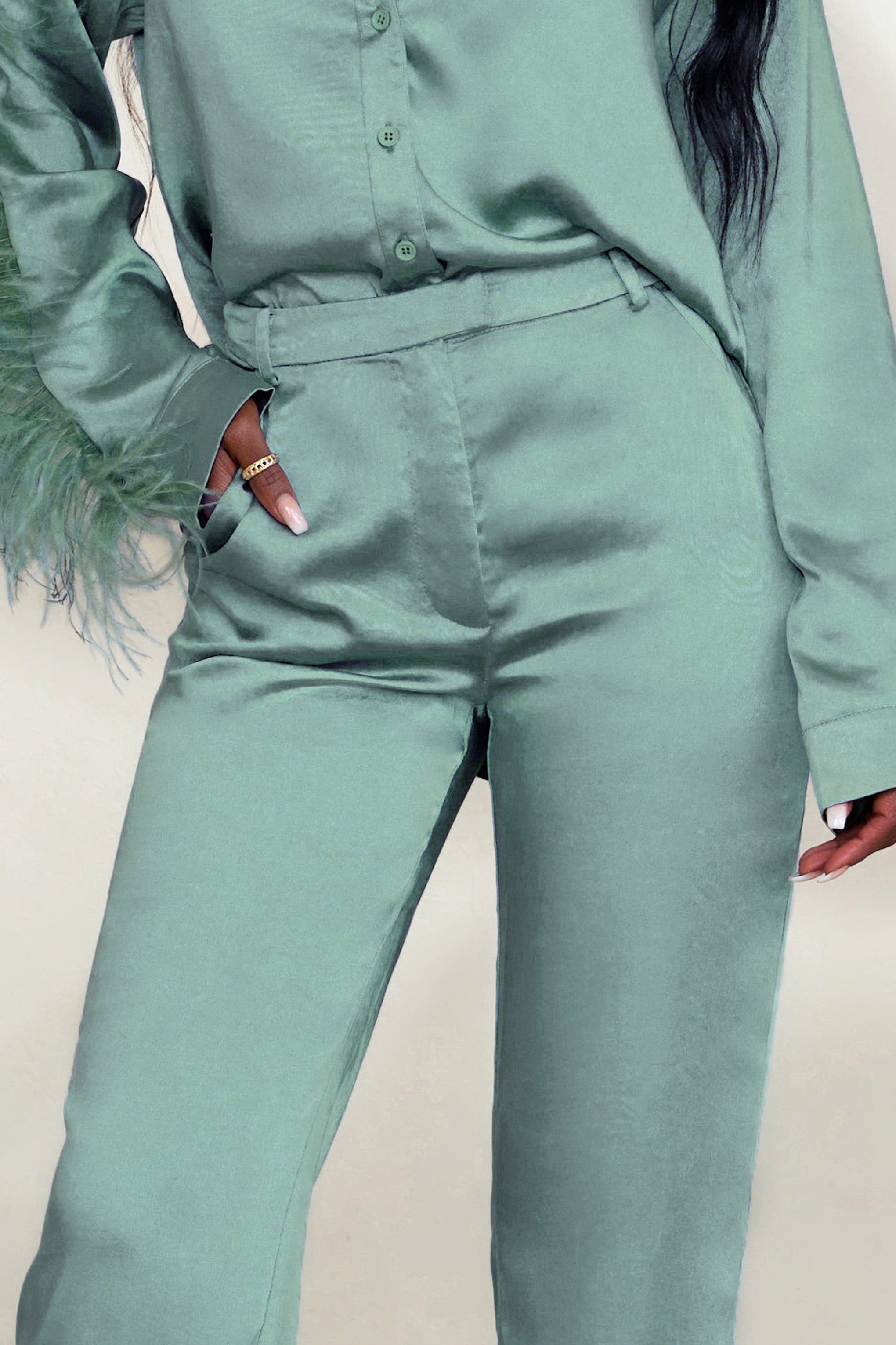 Evening Memories | Duck Egg Blue Satin Wide Leg Trousers sold by Club L London product image thumbnail 5