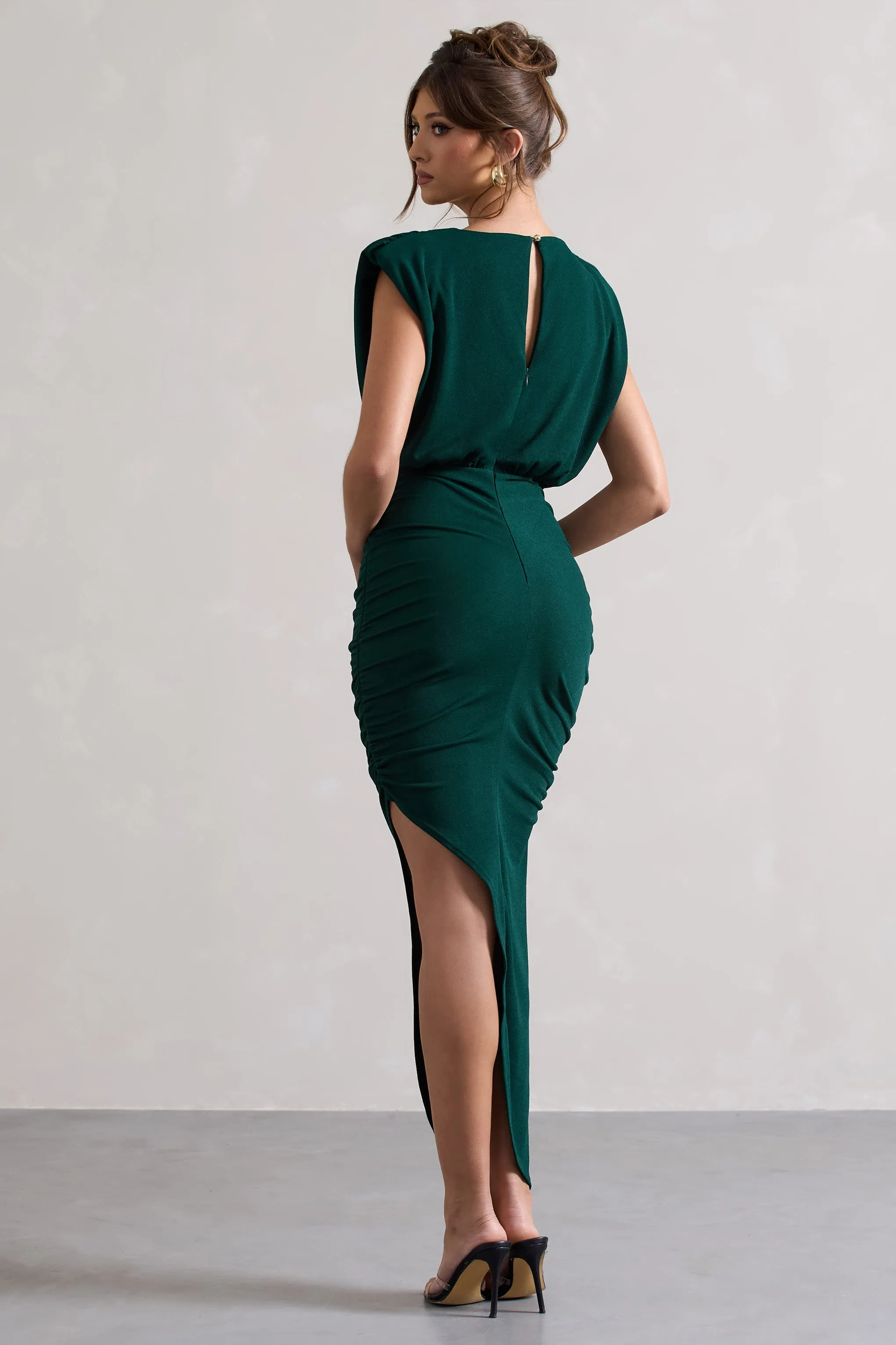 Jennifer | Bottle Green Sleeveless Maxi Dress With Asymmetric Hem sold by Club L London product image thumbnail 2