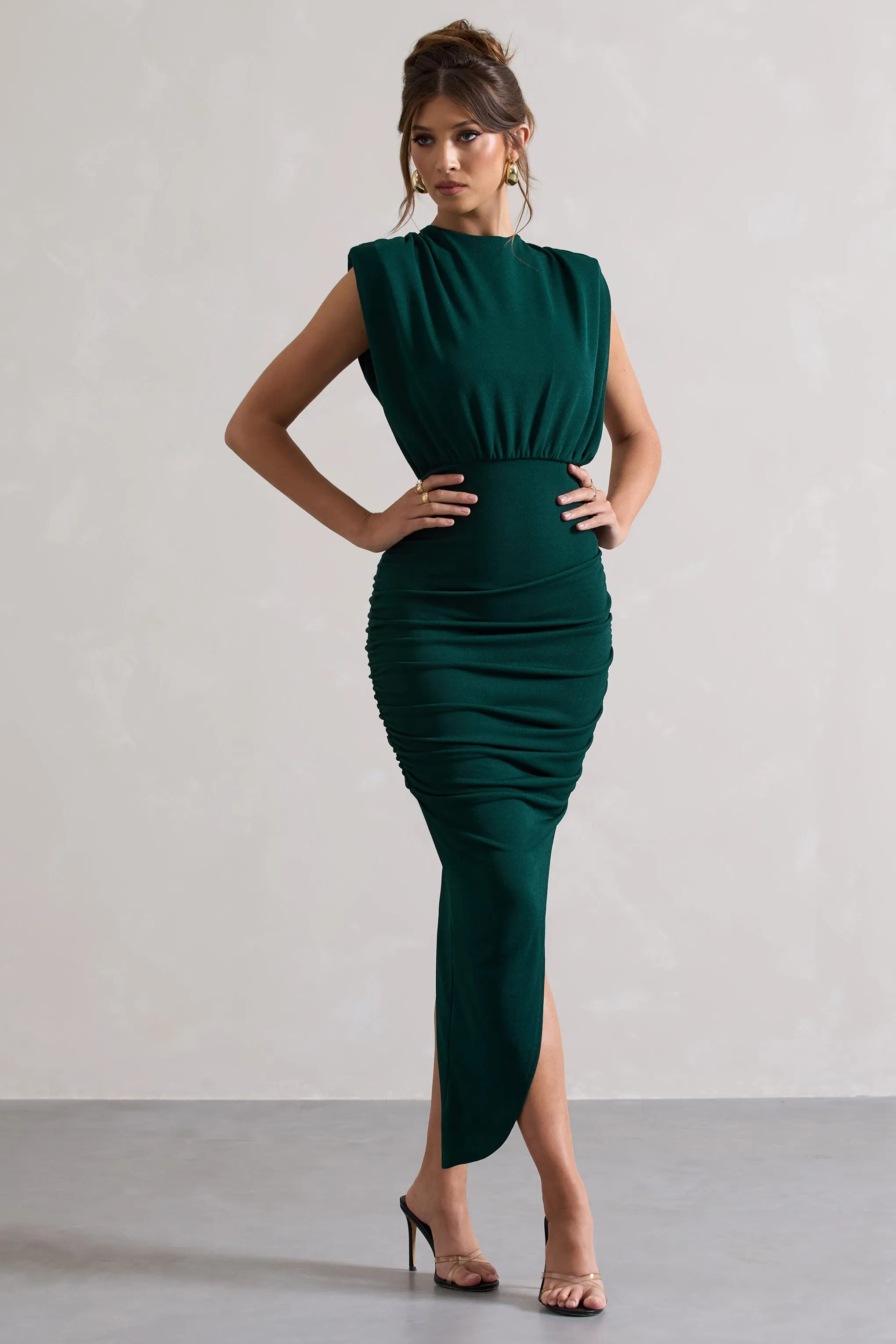 Jennifer | Bottle Green Sleeveless Maxi Dress With Asymmetric Hem sold by Club L London product image thumbnail 5