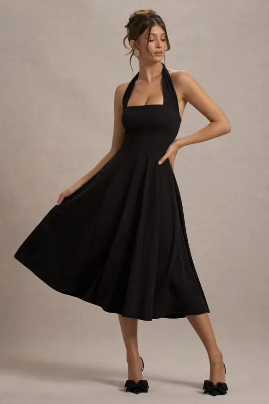 Auburn | Black Halter Skater Midi Dress sold by Club L London