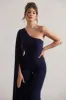 Julie | Navy Asymmetric Flared-Leg Jumpsuit With Cape Sleeve sold by Club L London