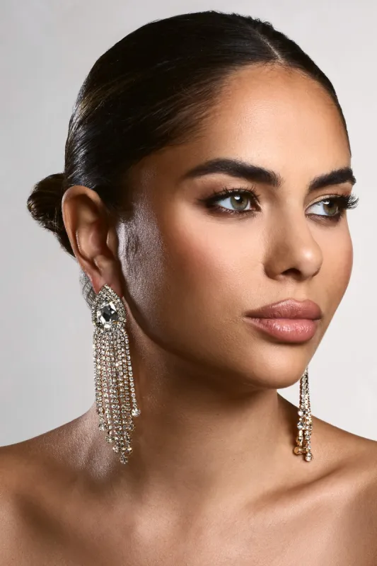 Allie | Gold Diamante Statement Drop Earrings sold by Club L London