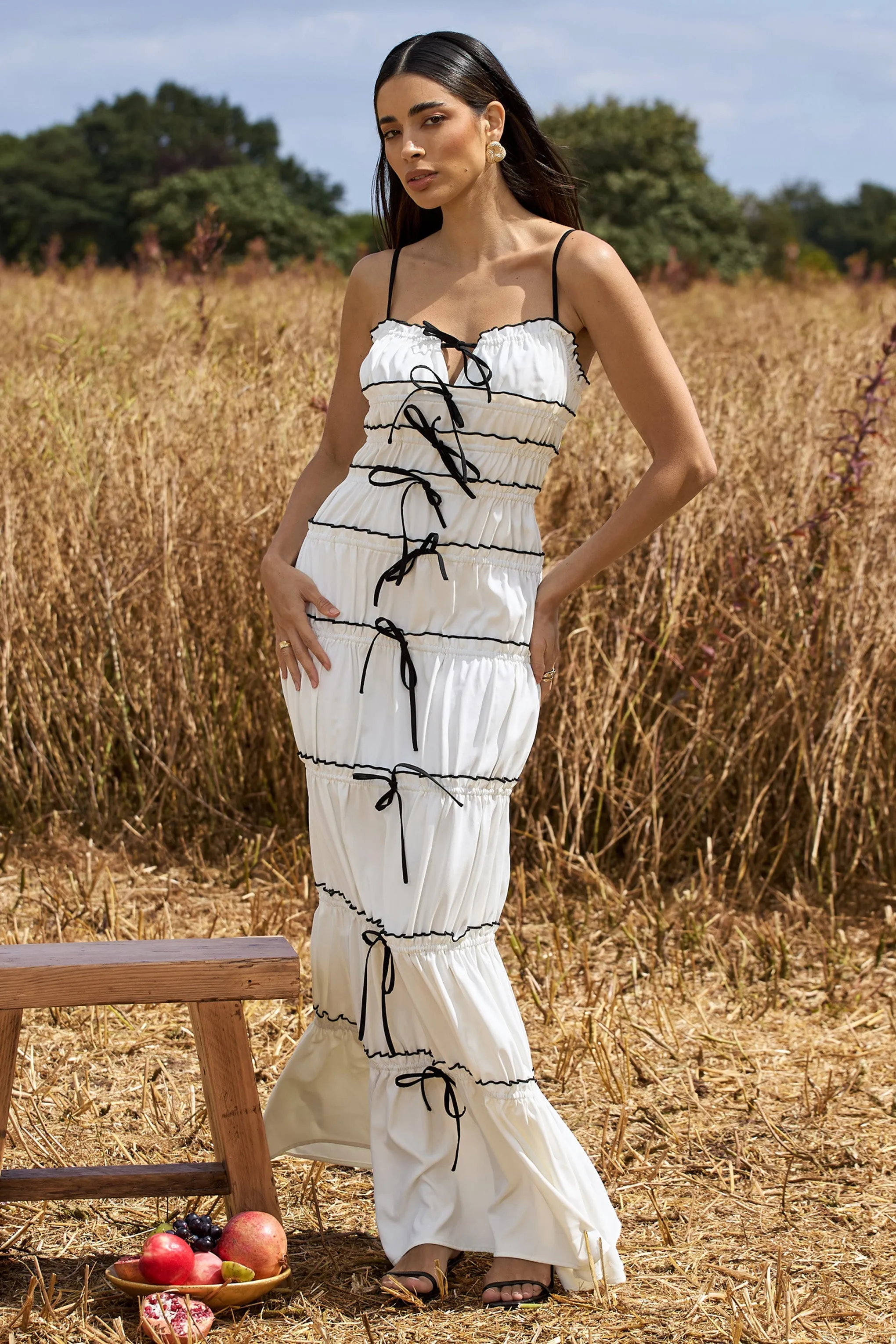 Summer Breeze | White Strappy Gathered Tiered Maxi Dress sold by Club L London product image thumbnail 4