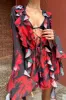 Sauvage | Red & Black Floral Print Chiffon Ruffle Long Sleeve Playsuit sold by Club L London