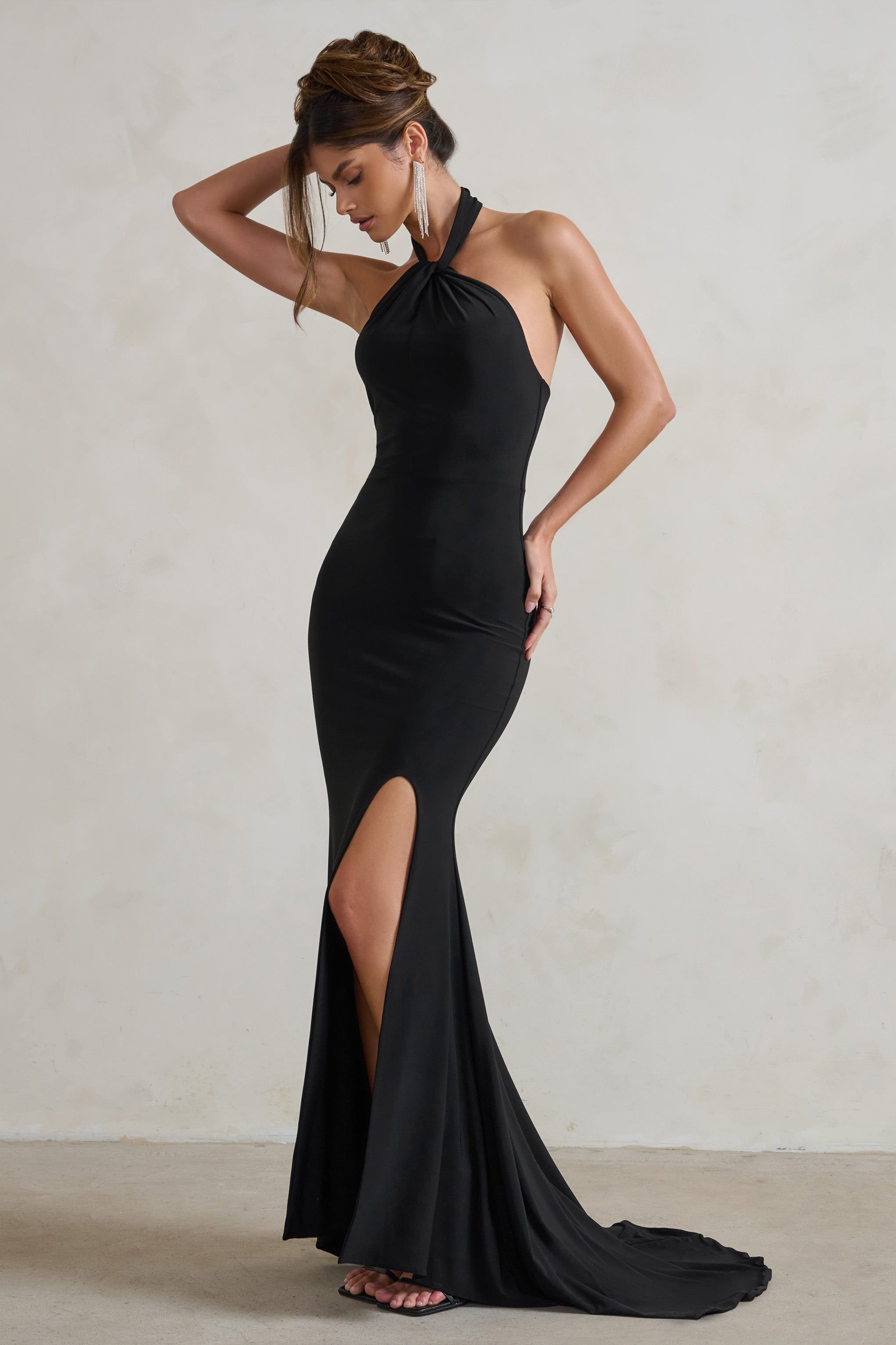 Jodie | Black Halterneck Fishtail Maxi Dress With Split sold by Club L London product image thumbnail 4
