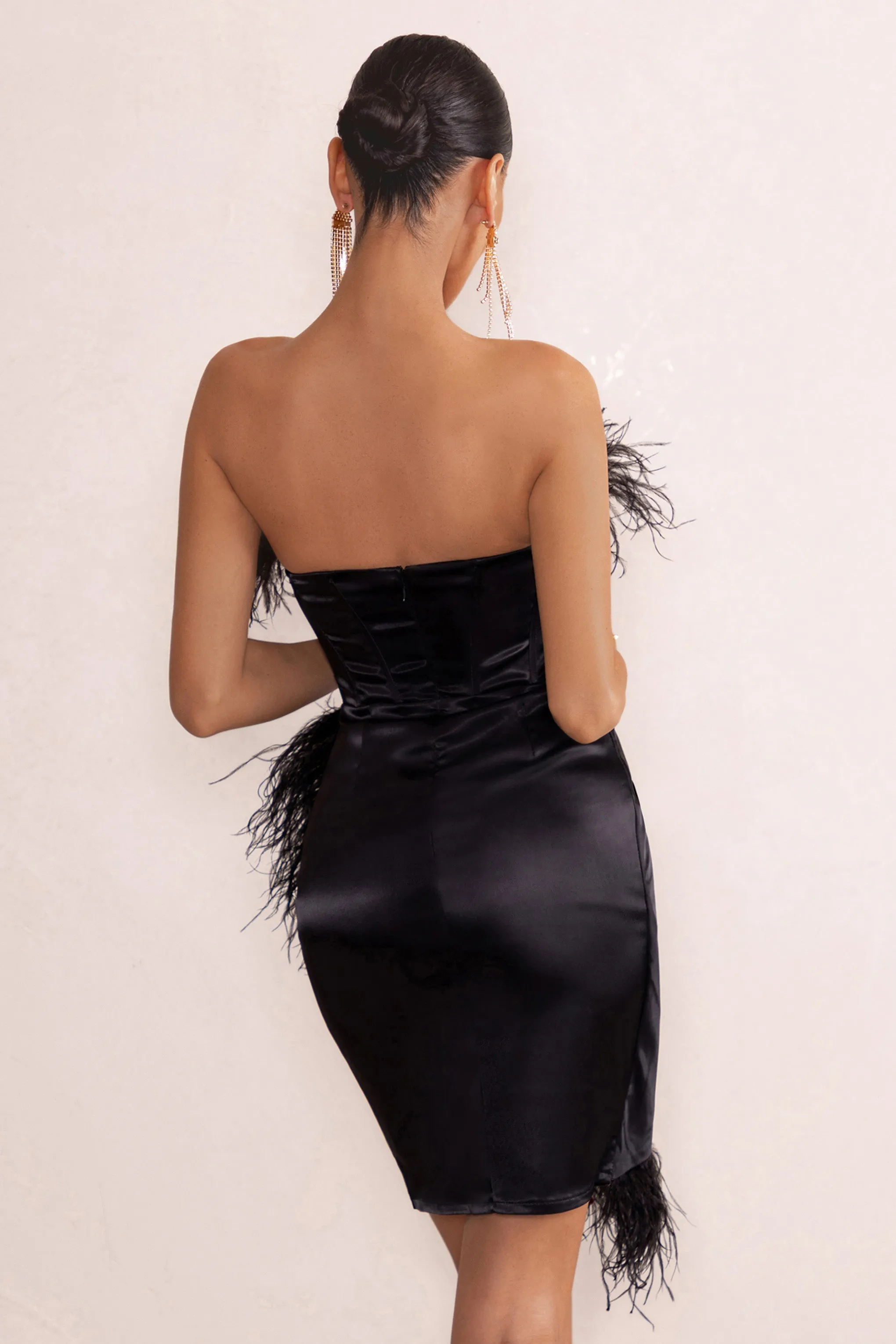 Forever High | Black Bandeau Wrap Front Mini Dress With Feather Trim sold by Club L London product image thumbnail 2