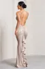 Naya | Gold Metallic Strappy V-Neck Fishtail Maxi Dress sold by Club L London