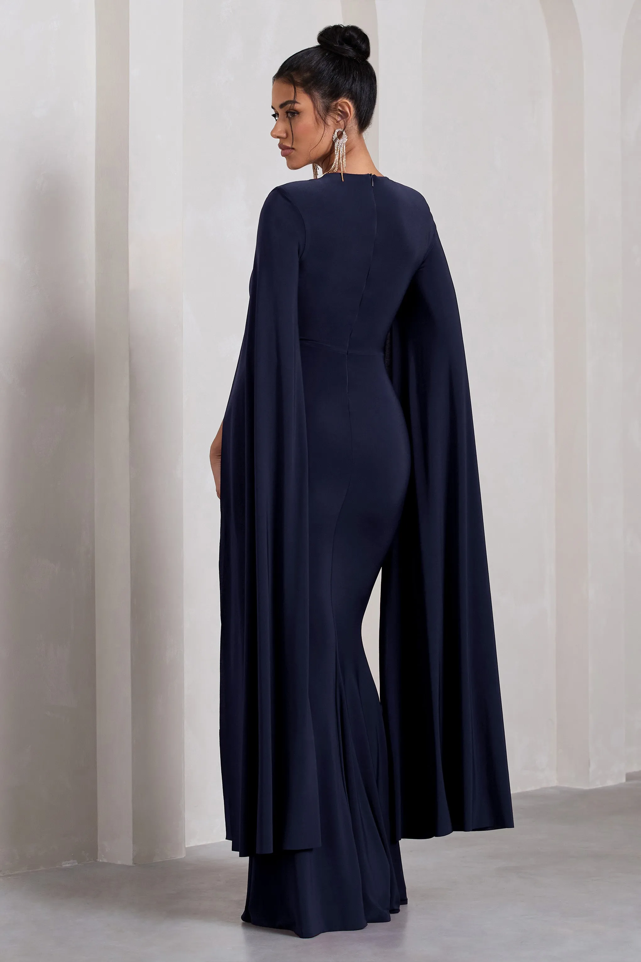 Kimmy | Navy High Neck Maxi Dress With Cape Sleeves sold by Club L London product image thumbnail 2