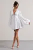 Avalon | White Plunge-Neck Balloon-Sleeve Mini Dress sold by Club L London