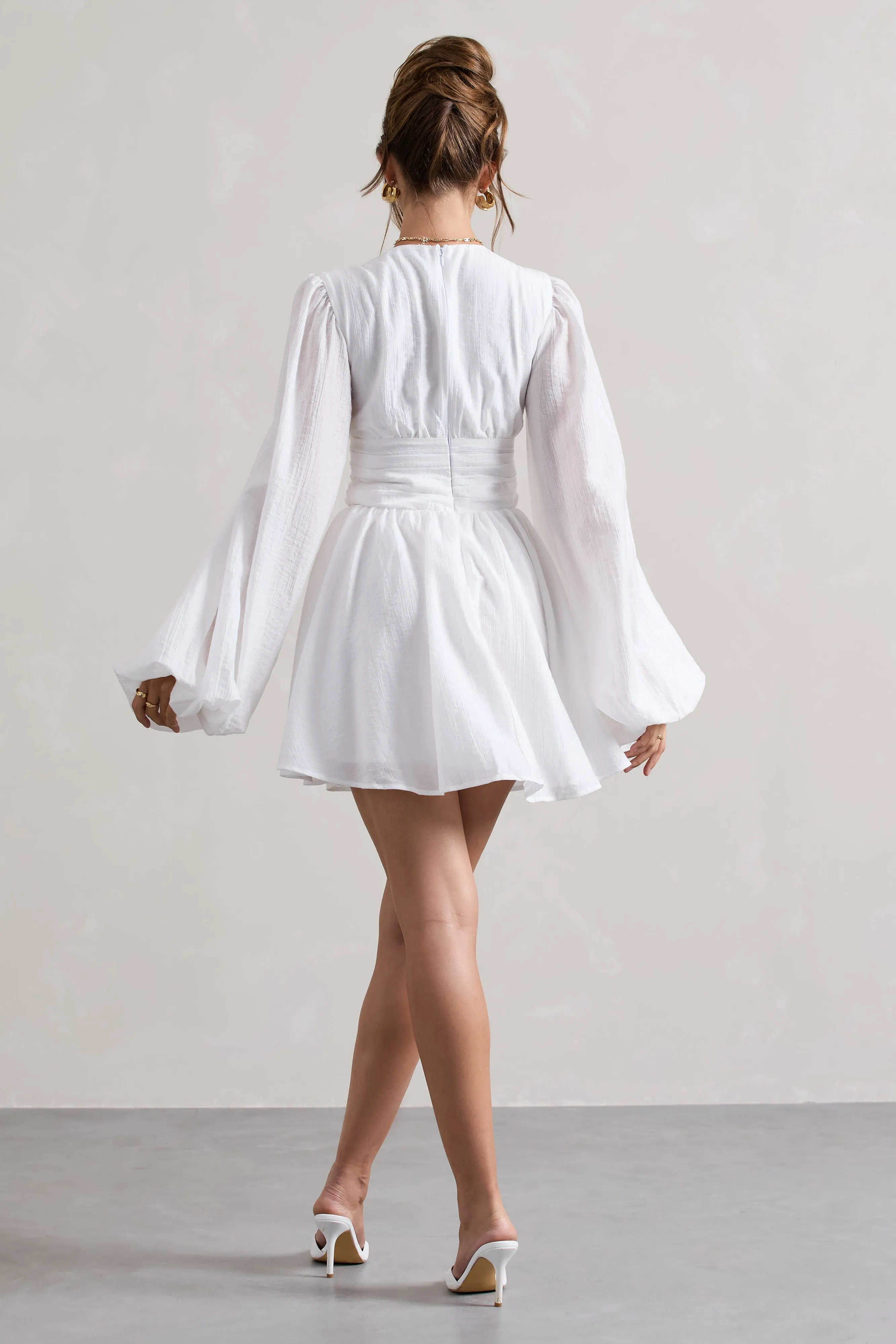 Avalon | White Plunge-Neck Balloon-Sleeve Mini Dress sold by Club L London product image thumbnail 2