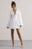 Avalon | White Plunge-Neck Balloon-Sleeve Mini Dress sold by Club L London