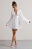 Avalon | White Plunge-Neck Balloon-Sleeve Mini Dress sold by Club L London