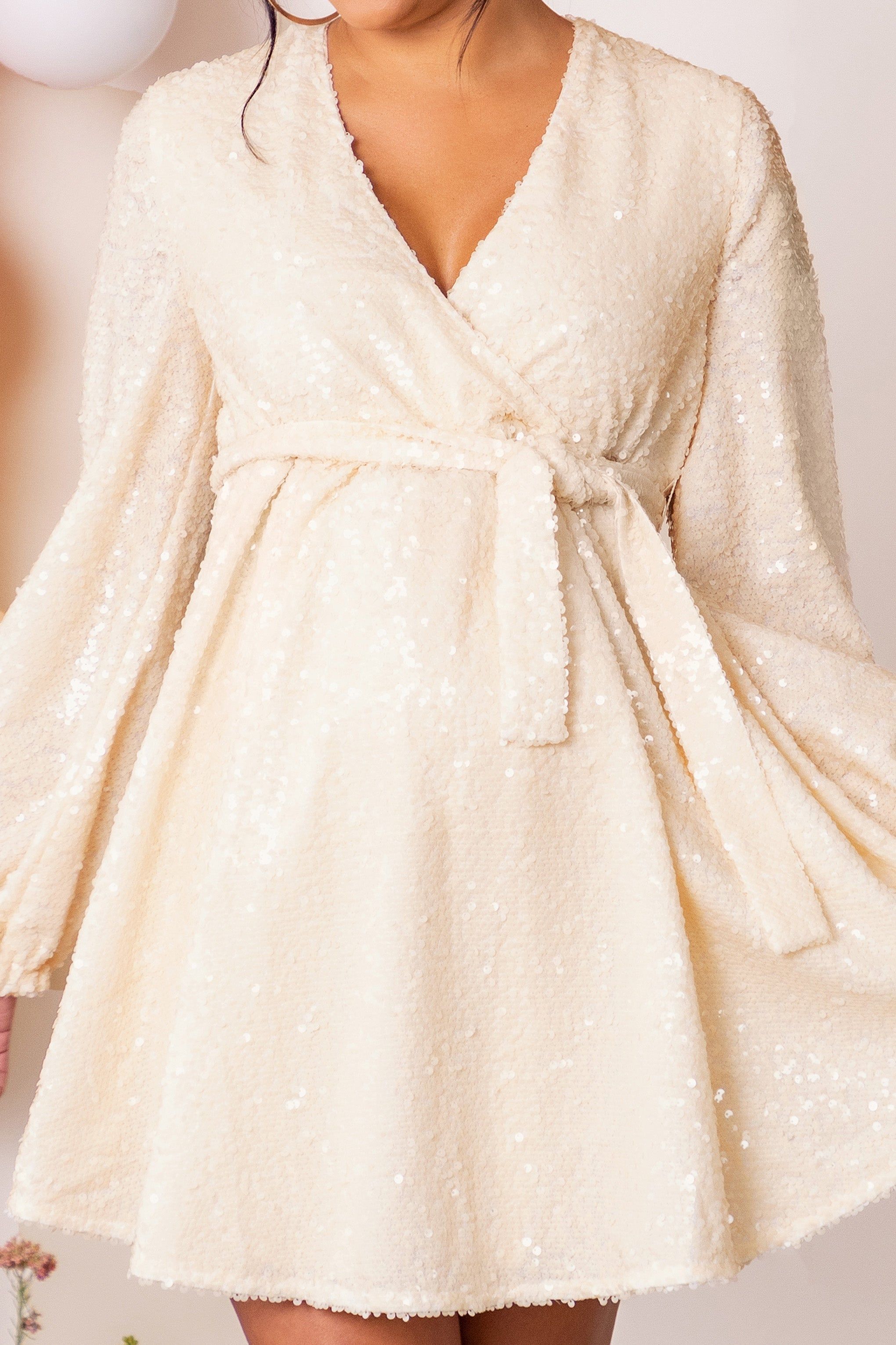 Blossoming | Cream Maternity Wrap Front Sequin Mini Dress sold by Club L London product image thumbnail 3