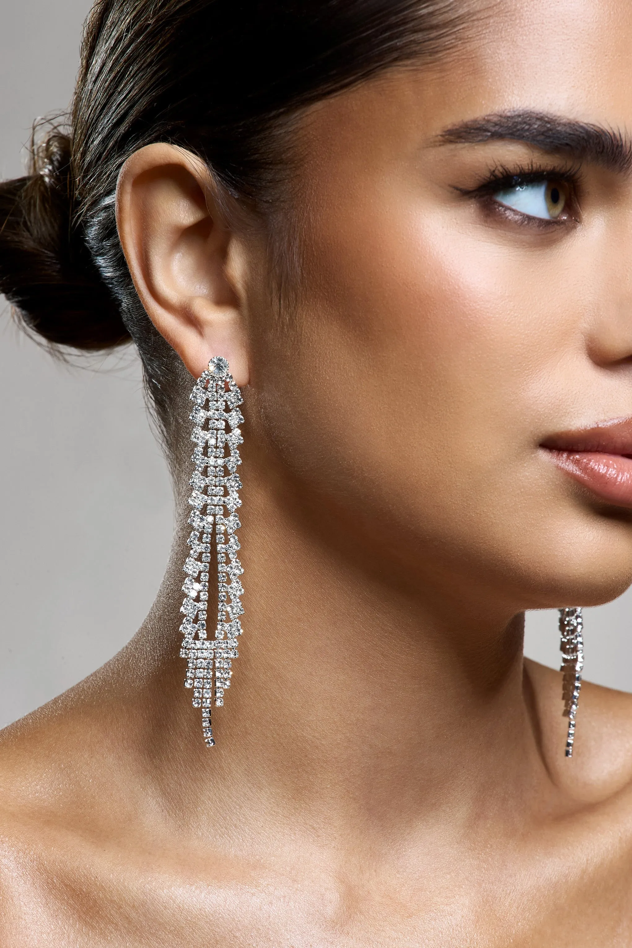 Auria | Silver Diamante Dangle Earrings sold by Club L London product image thumbnail 3