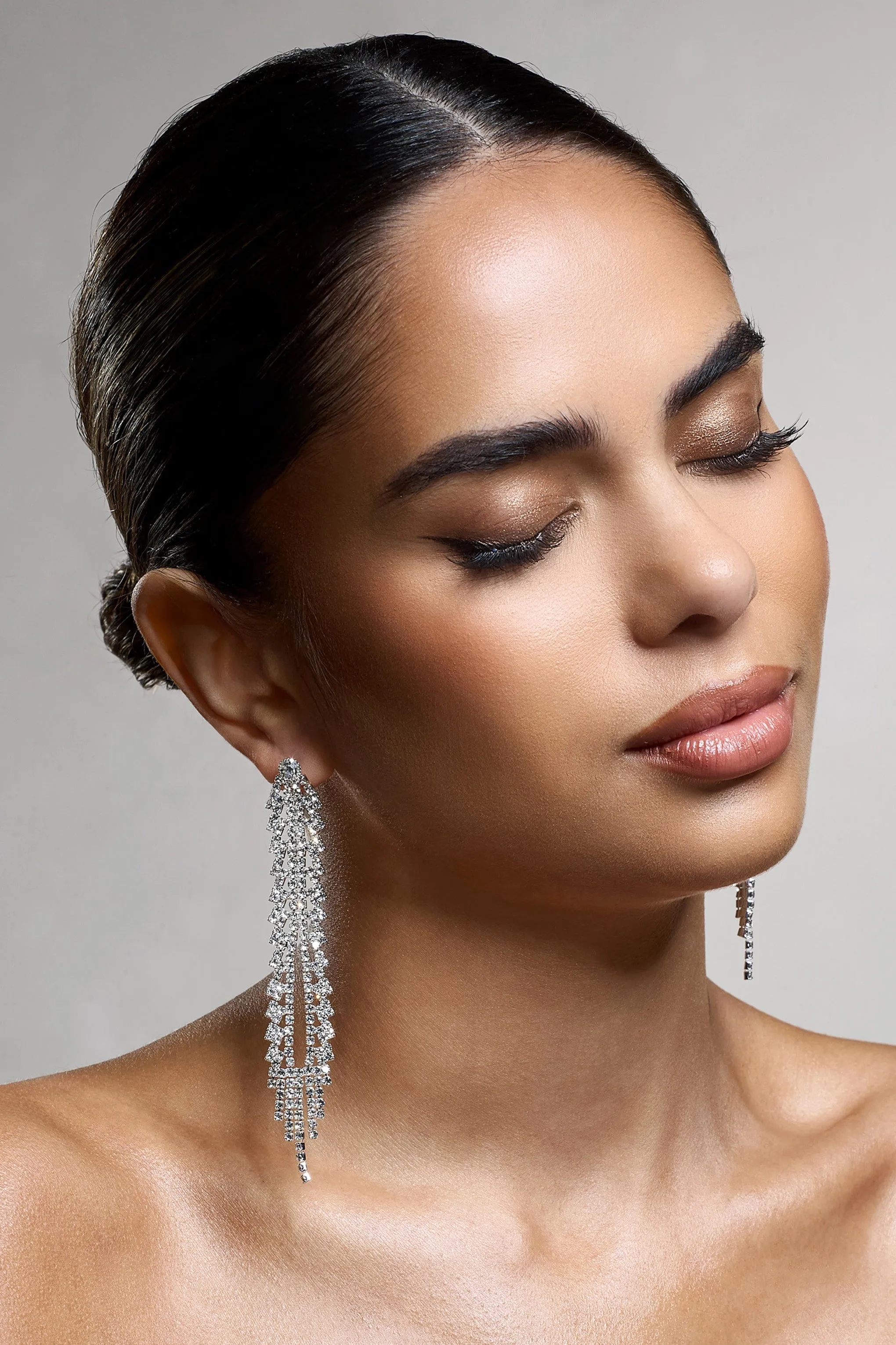Auria | Silver Diamante Dangle Earrings sold by Club L London product image thumbnail 4
