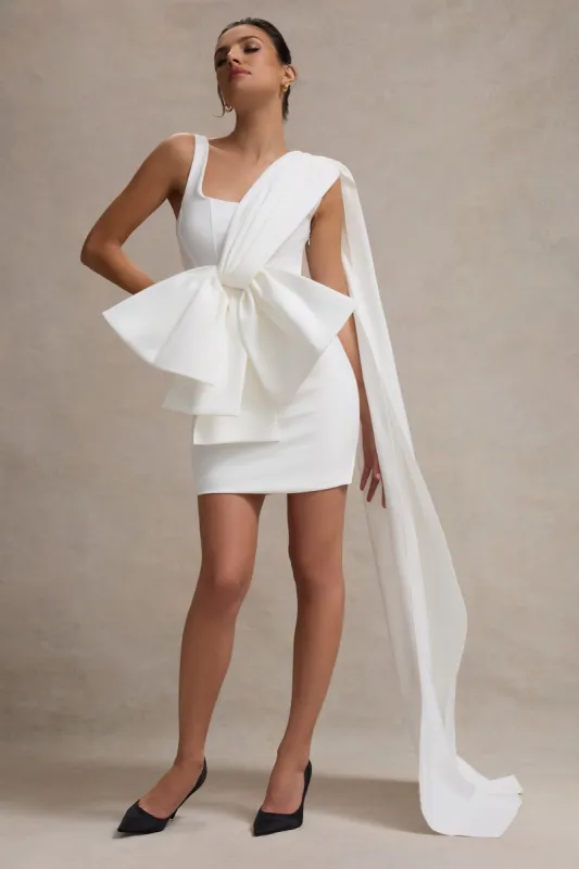 Brulee | Cream Scoop-Neck Sash Mini Dress With Bow sold by Club L London
