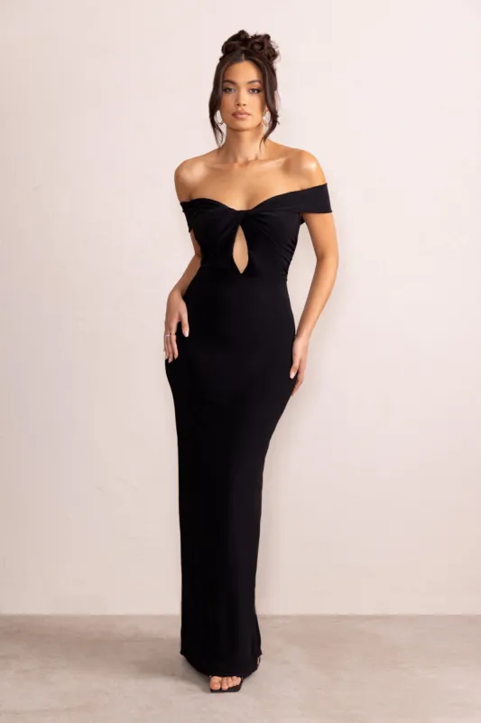 Arella | Black One Shoulder Twist Front Maxi Dress made by Club L London