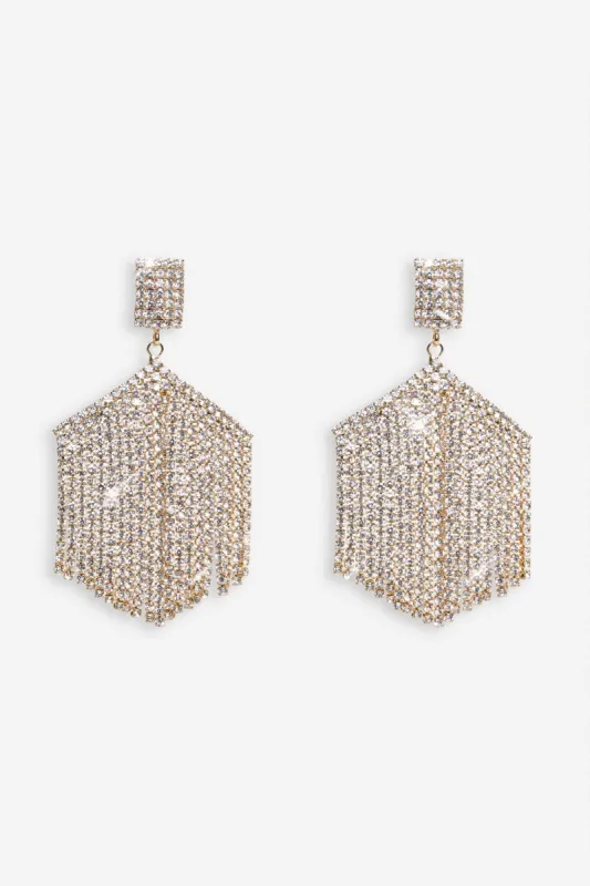Alaina | Gold Diamante Tassel Drop Earrings sold by Club L London