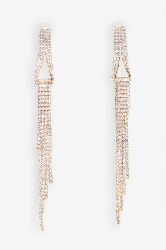 Kirby | Gold Diamante Tassel Earrings sold by Club L London