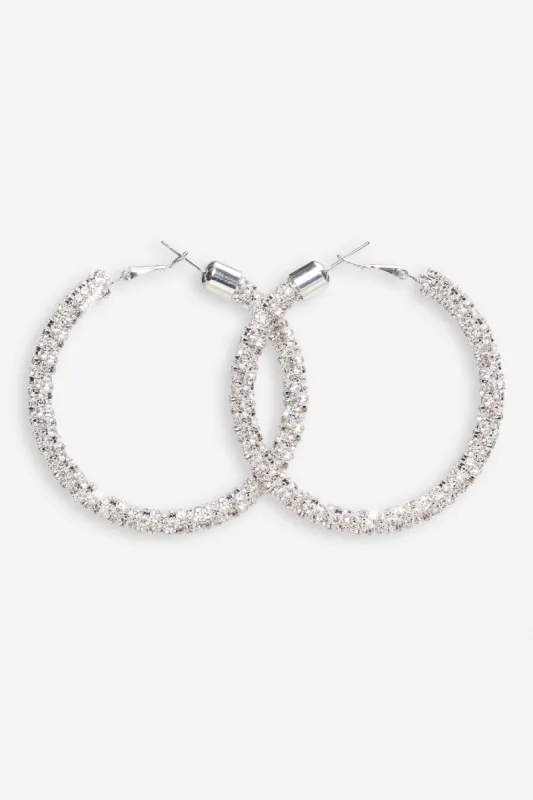 Hallie | Silver Diamante Hoop Earrings sold by Club L London