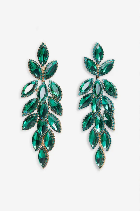 Reyna | Green Diamante Flower Drop Earrings made by Club L London