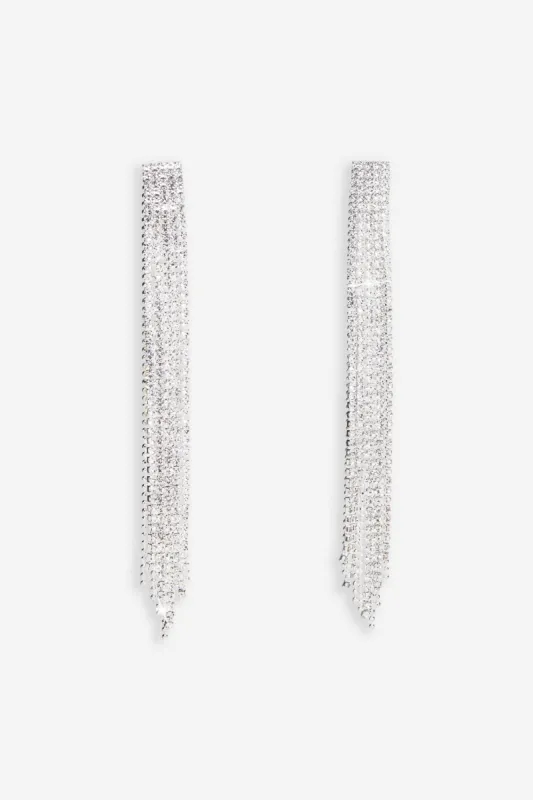 Trinity | Silver Diamante Tassel Earrings sold by Club L London
