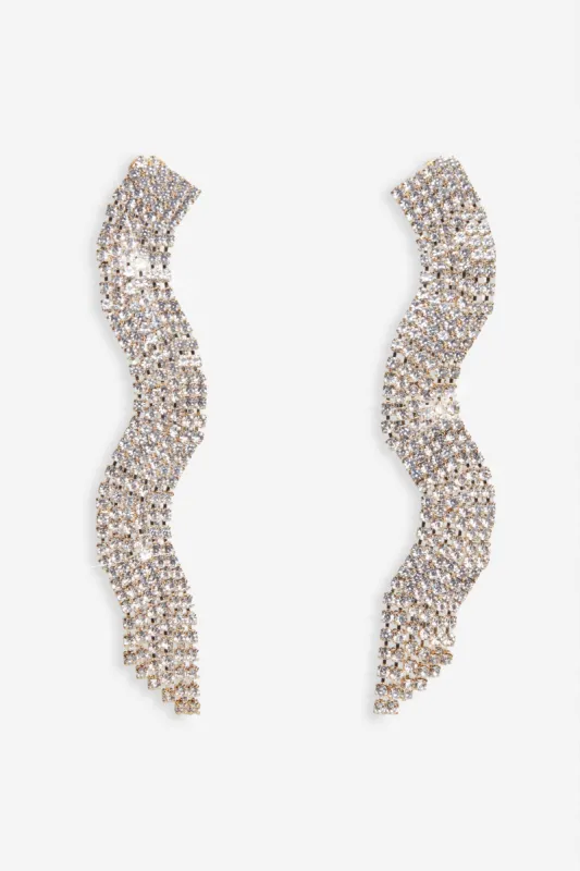Talisa | Gold Curved Diamante Drop Earrings sold by Club L London