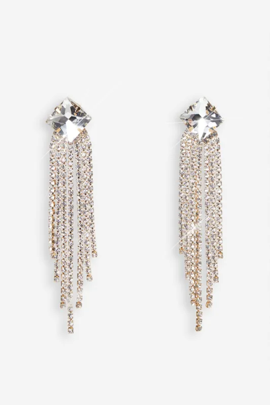 Danielle | Gold Diamante Tassel Drop Earrings sold by Club L London