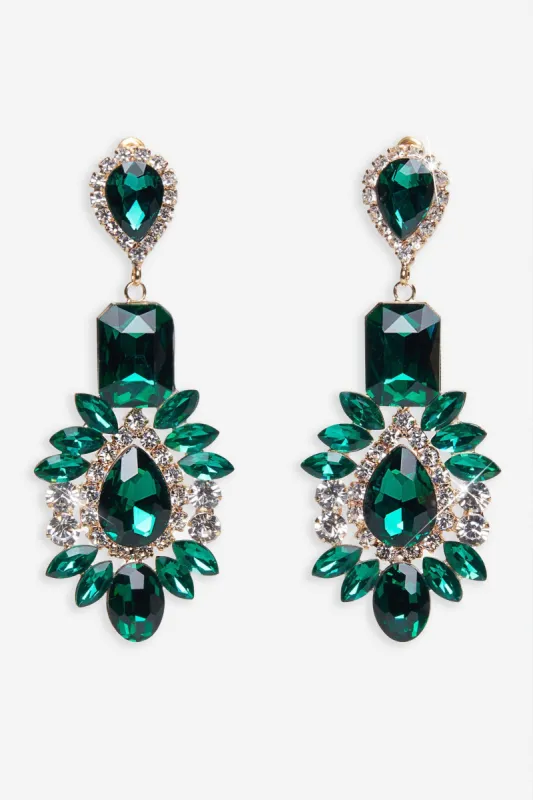 Lorna | Emerald Green Diamante Drop Earrings sold by Club L London