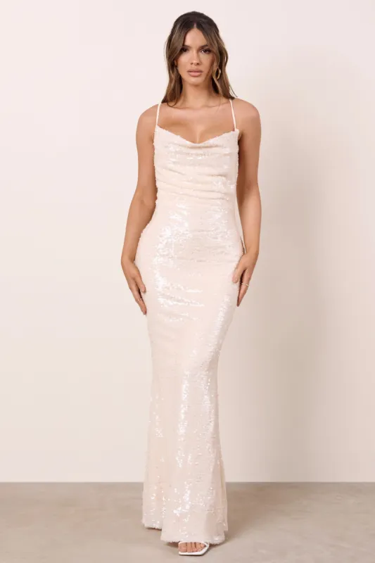 Confetti Dream | Ivory Sequin Cowl Cami  Maxi Dress sold by Club L London