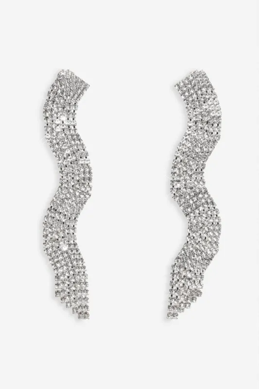 Talisa | Silver Curved Diamante Drop Earrings sold by Club L London