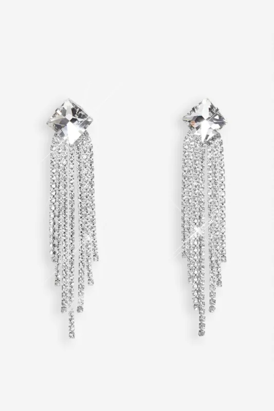 Danielle | Silver Diamante Tassel Drop Earrings sold by Club L London