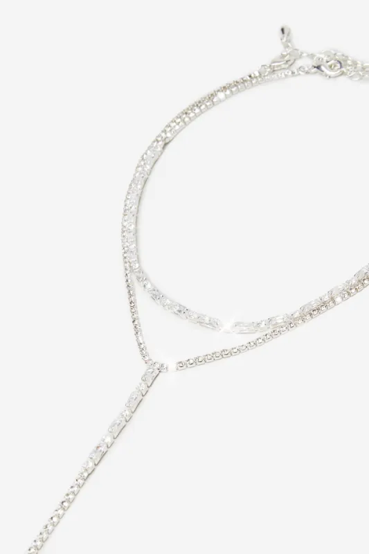 Andrea | Silver Diamante Layered Choker sold by Club L London