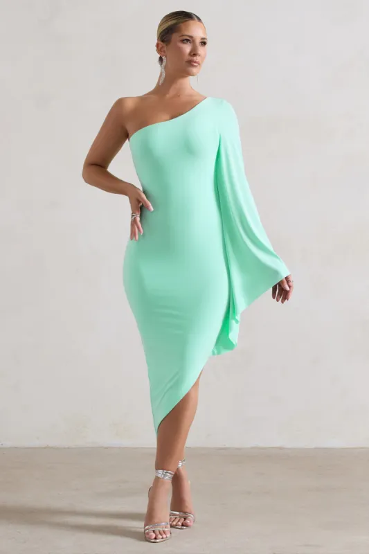 My Level | Mint Asymmetric Maxi Dress With Cape Sleeve sold by Club L London