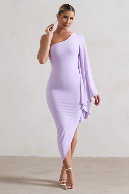 My Level | Lilac Asymmetric Maxi Dress With Cape Sleeve sold by Club L London