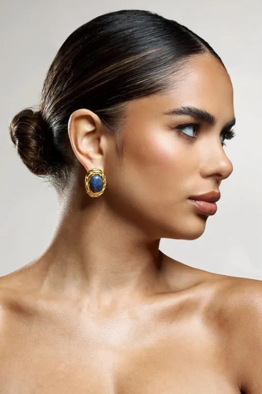 Essie | Black Pendant Gold Earrings sold by Club L London