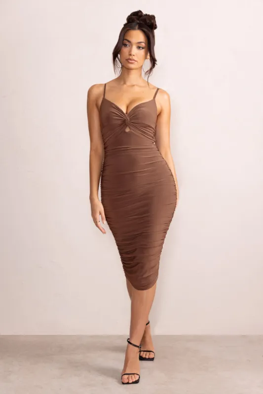 Desired | Chocolate Knot Detail Ruched Midi Dress sold by Club L London