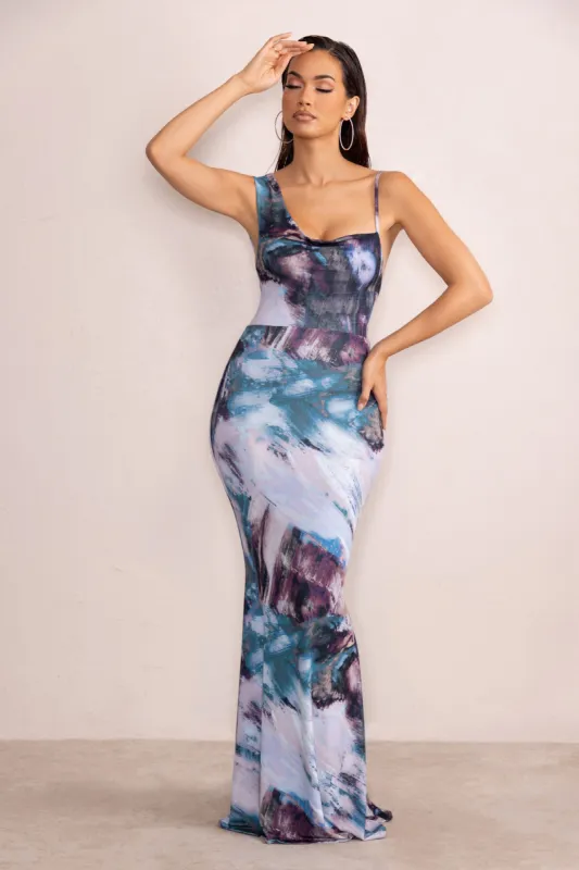Phantasy | Multi Print Asymmetric Neckline Cowl Maxi Dress sold by Club L London